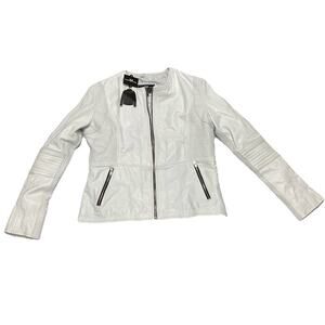 Jacket Makers Biker Jacket Women's Medium White Leather Long Sleeve Full Zip